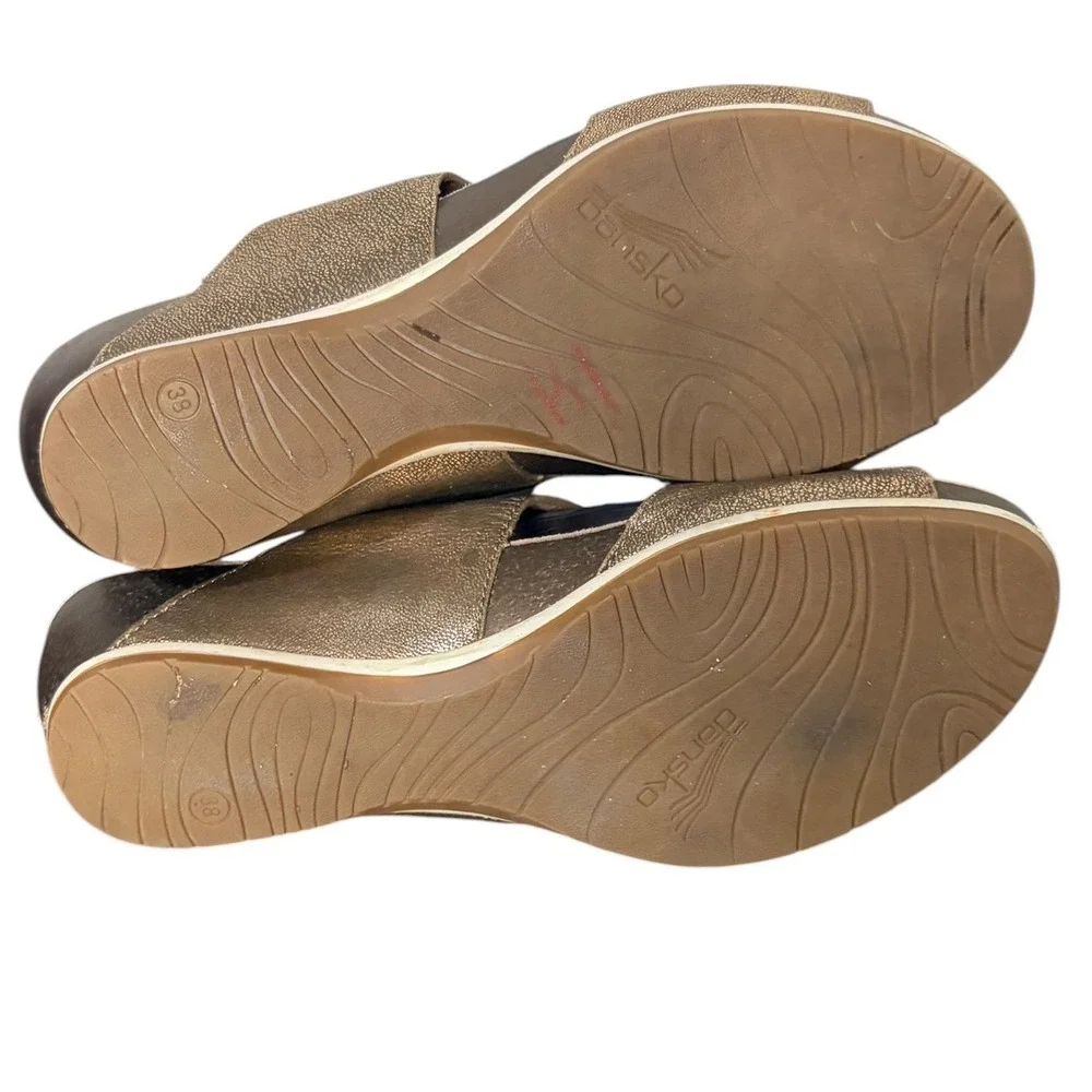 Dansko Gold Metallic Leather Wedge Slide Sandals Good Adjustable Womens 38 7.5-8